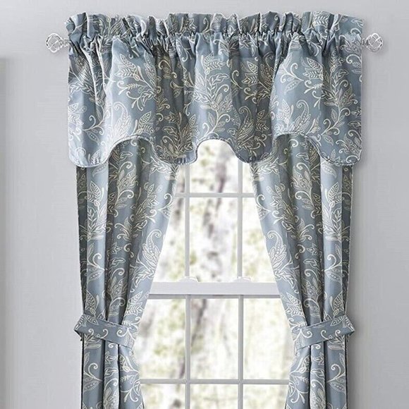 Ellis- Lexington Leaf Curtain Panel Set w Ties Rod Pocket Floral Blue 56X84L NEW - Picture 9 of 10